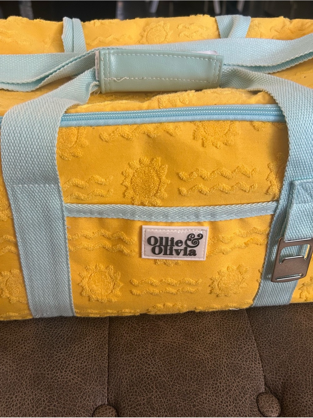 Yellow and Light Blue Embroidered Tote Bag